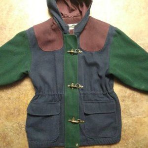 Women's S VTG 80's Wool Blend Full Zip Hook and Eye Hooded Colorblock Coat